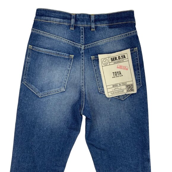 Ser.O.Ya Toya Jeans 25 Tahoe Blue High Rise Slim Leg Raw Hem Zip Fly - Picture 8 of 12